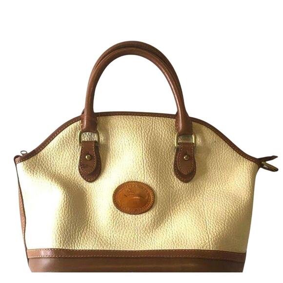 Vintage Dooney & Bourke Ivory Pebbled Leather Satchel Handbag Purse‎